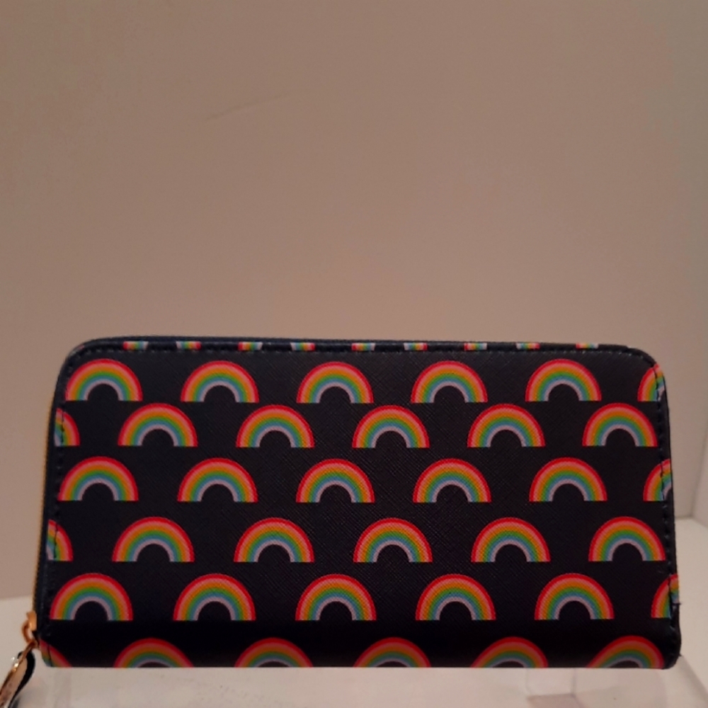 Dabney Lee Navy Blue Rainbow Print Zip Close Wallet